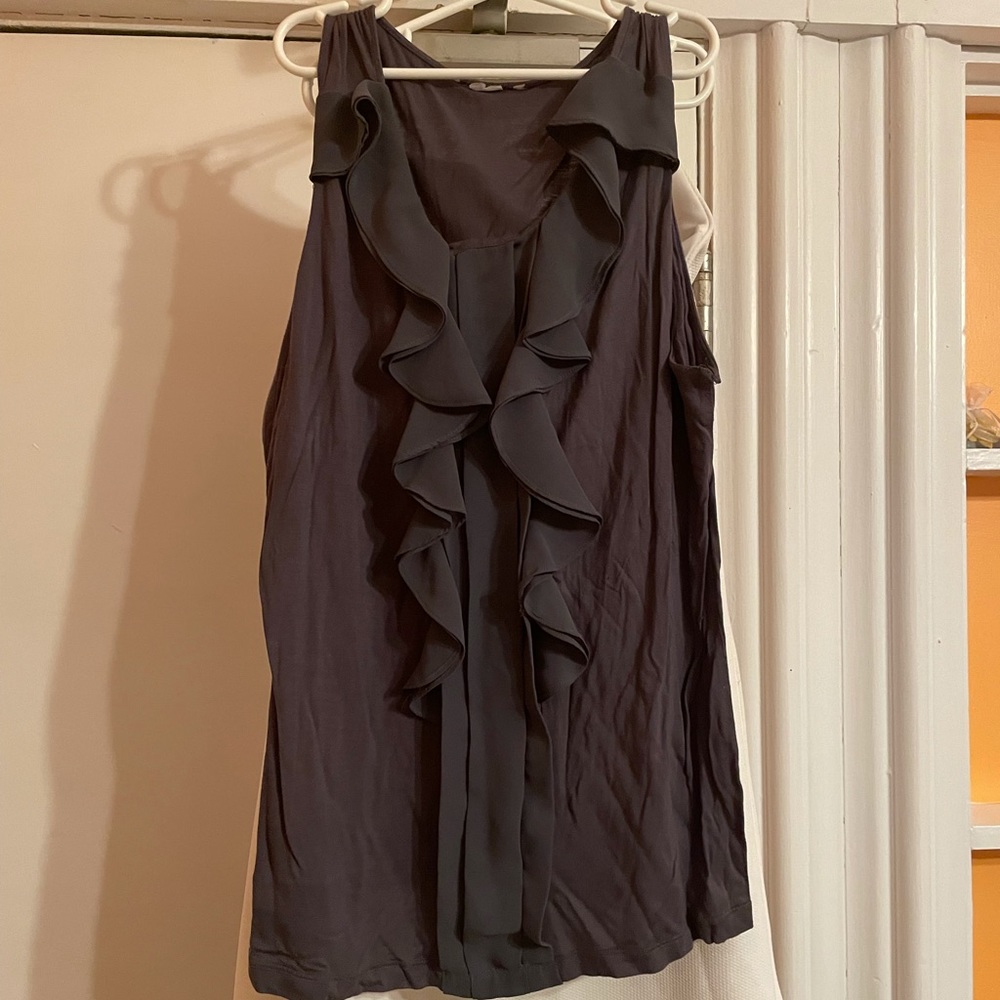 Grey Ruffle top, medium , unsure brand
